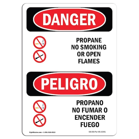 Signmission Safety Sign, OSHA, 24" Height, Aluminum, Propane No Smoking Or Open Flames, Spanish OS-DS-A-1824-VS-1541